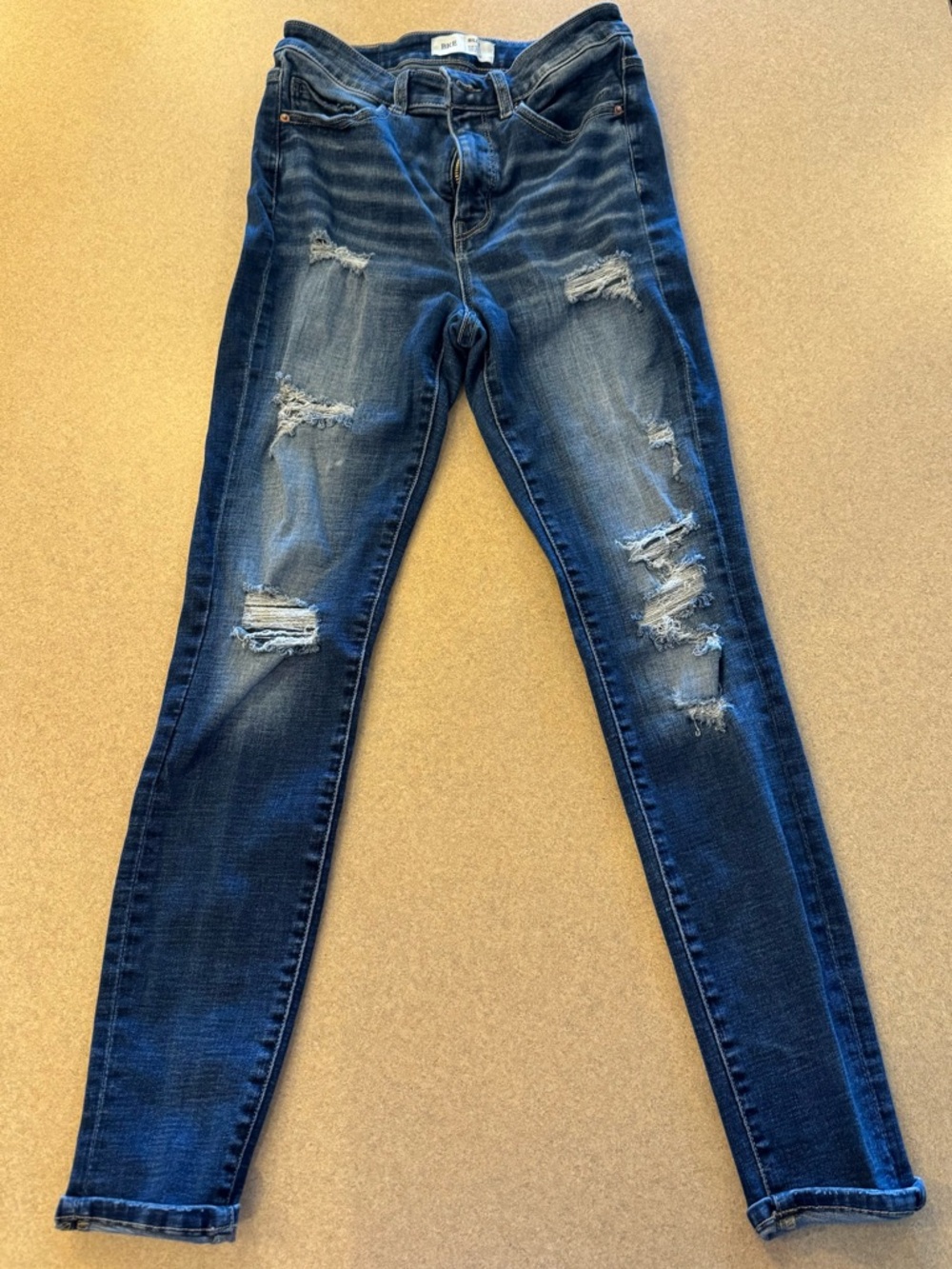 BKE Women's Dark Blue Distressed Skinny Jeans